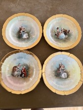 Set Of Tourniquet CFH GDM Limoges France Porcelain Plates Figural  Scenes Gold  picture