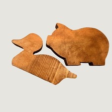 Vintage cottage Handcrafted Wooden Pig and Duck Figure Farmhouse Decor Set of 2 picture