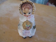 Vintage Josef Originals Carol Girl Bonnet Holding Flowers Figurine 4&3/4