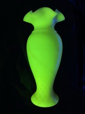 Fenton Art Glass Shiny Glossy Custard Uranium Vaseline 11” Vase ~ One Of A Kind? picture