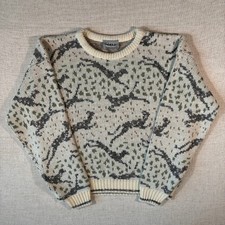 Vintage Adele Knitwear Leopard Sweater Made USA Cottagecore 80s Retro Grandpa  picture