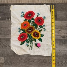 Floral Hand Embroidered Wildflower  Vibrant 1960’s  Vtg Cloth Folksy Boho picture