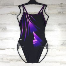 VINTAGE SPEEDO SWIMSUIT WOMENS SIZE 34 / 10 BLACK PINK PURPLE WIRE FREE UNPADDED picture