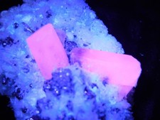 FLUORESCENT Calcite Crystal Cluster with Druzy Quartz and Pyrite Peru 138gr picture