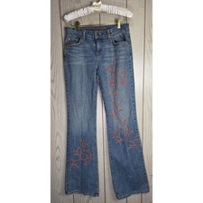 Streets Ahead Flare Jeans Womens 27 Vintage Y2K Boho Floral Studded Magnolia E03 picture