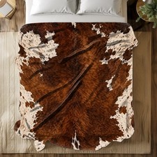 Brown And White Cowhide Coral Fleece Blanket picture