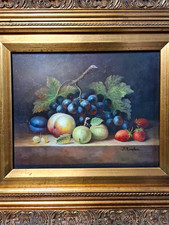 J. Rankin Signed Original Fruit Painting — Ornate Gold Frame picture