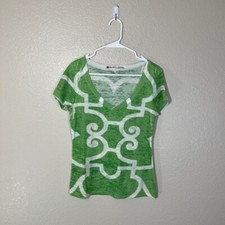 Vintage Highway Sundance Green White V Neck Short Sleeve T Shirt Top Small S picture