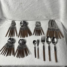 Vintage EKCO Eterna EKS14 57 Pc Flatware Set Brown Handle MCM Japan Serving picture
