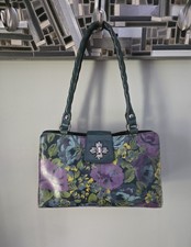 Patricia Nash Rosina Leather Satchel Deep Blue Nature w/ Blue Coral picture