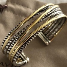 David Yurman Crossover Gold Cable Cuff Bracelet -sz M picture