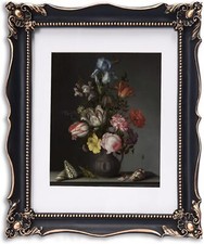 11x14 Vintage Picture Frame with Embossed Flower Design, Black Ornate Frame picture