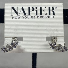 Vintage NAPIER Purple Clear Rhinestone Screw Back Clip On Earrings Signed Carded picture