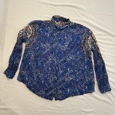 Free People Blue Paisley Shirt Womens Large Button Front Long Sleeve CEB669 picture