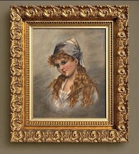 Stunning Early 19th-Century Belgian Portrait of a Lady in Ornate Gilt Frame picture