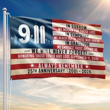 9/11 Memorial Flag 25th Anniversary, We Will Never Forget Patriot Day Banner picture