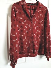 Halston Womens Deep Red Flower Print Tailored Polyester Button Blouse Sz 14 EC picture