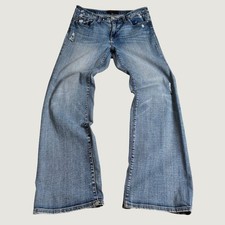 Grunge Seven7 Bootcut Y2K Jeans Size 8 Medium Wash Distressed Rhinestone Pockets picture
