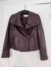 Michael Kors Women’s Burgundy Leather  Biker Jacket Zip-Front w/ Pockets  picture