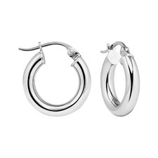 925 Sterling Silver Small 15MM Hoop Earrings Men Women Children 3MM Thick picture