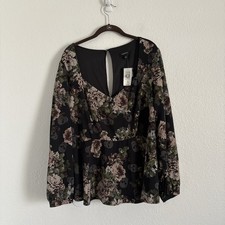 NWT Torrid Women's Size 2X (18-20) Black Skull Crepe Sweetheart Peplum Blouse picture