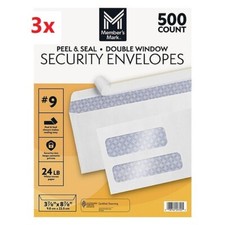 (3-Pack) Member's Mark Security Envelope #9, Peel & Seal Double Window (1500 ct) picture