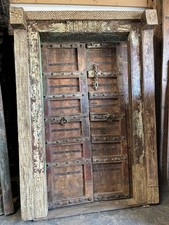 Antique Double Door Iron Studded Hand Carved Wood Frame Original Hardware 84 picture