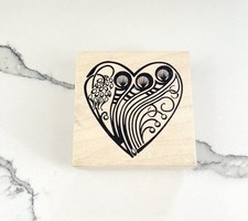 1998 Stampa Rosa Floral Heart Large Wood Rubber Stamp picture