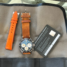 Dan Henry 1963 Manual Chronograph Blue Panda Dial 39mm Leather Strap w/ Papers picture