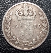 GREAT BRITAIN - 1889 -  THREEPENCE - QUEEN VICTORIA - .925 SILVER picture