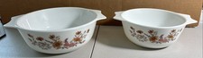 SET OF 2 VINTAGE ENGLISH PYREX CASSEROLES WOODLAND COUNTRY AUTUMN FLORAL PATTERN picture