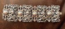 Vintage Napier Pat Pend Silver Tone Dragon Griffin Wide Panel Bracelet picture