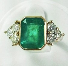 4.70 Ct Emerald Cut Natural Emerald & Diamond Wedding Ring 14K Yellow Gold picture