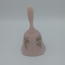 ​Vintage Fenton Roswell Pink Satin Custard Glass Bell Hand Painted Artist Signed picture