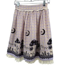 Axes Femme Poetique Mushroom Moon Grid Skirt Purple Cottagecore Lolita Medium picture