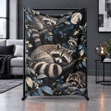 Raccoons Moonlit Forest Berries Coral Fleece Blanket picture