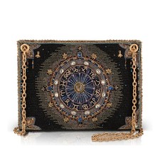 Mary Frances Cosmic Energy Beaded Handbag Zodiac Wheel Bag Black Gold Purse NEW picture
