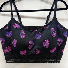 Torrid Curve Womens 3XL Black Skull Halloween Print Wireless Lace Trim Bralette picture