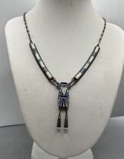 Vintage Zuni Signed D Lucio 925 Sterling Silver Lapis Lazuli Opal Inlay Necklace picture
