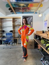 Vintage FILA Ski Racing Speed Suit Neon Orange Pink Green Padded Made in France picture