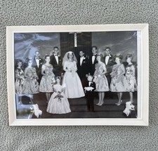 Vintage 1960s B&W Wedding Photo Church Altar Bridesmaid Brocade Dresses picture