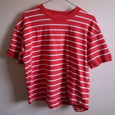 Madewell Indie Grunge Blokecore Boxy Tee Crop Crew Orange White Striped Sz L picture
