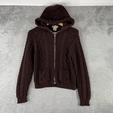 Vintage Vanguard Chunky Cable Knit Hoodie Womens Medium Brown Full Zip Sweater picture