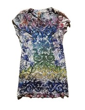 S-Twelve Vintage Y2K Short Sleeve V-neck Long Tee Rhinestones Size L New picture