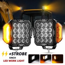 2x LED Work Light Pods 5'' Tractor Truck Amber Strobe Side Warning Light 12V 24V picture