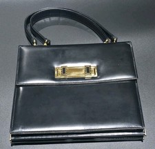 Vintage Scuola del Cuoio Florence Italian Black Leather Accordion Handbag Bag picture