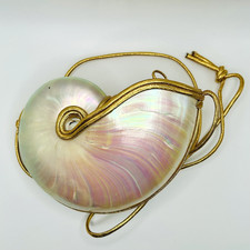 Vintage Nautilus Shell Purse Mille Fiori Nautical Gold Italian Shoulder Bag picture