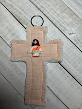 Christian Handmade Quilted Cross OOAK Jesus Religion Pink  6” X 4” Key Chain picture