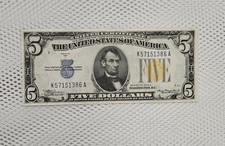 1934 A $5 NORTH AFRICA Silver Certificate Yellow Seal WWII Issue Nice Crisp Note picture