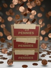 $25 Face Value Box of 50 Rolls Circulated Pennies Unsearched Bank Box picture